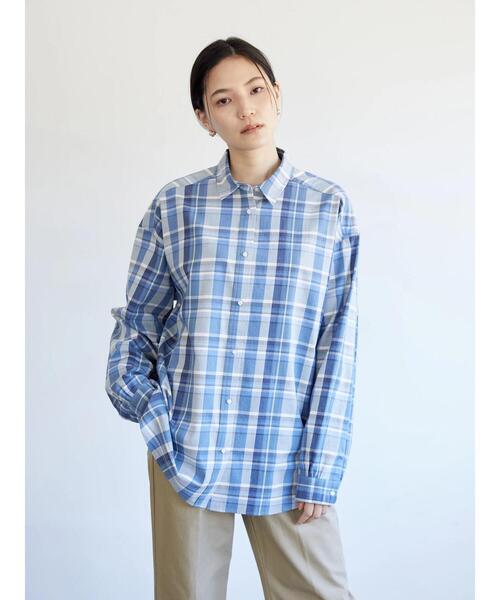 AMERICAN HOLIC(アメリカンホリック)の「コットンカルゼリラックスフィットシャツ(シャツ/ブラウス・レディース・ストライプ/チェック/オフホワイト/サックスブルー・M/L)」の13枚目の写真