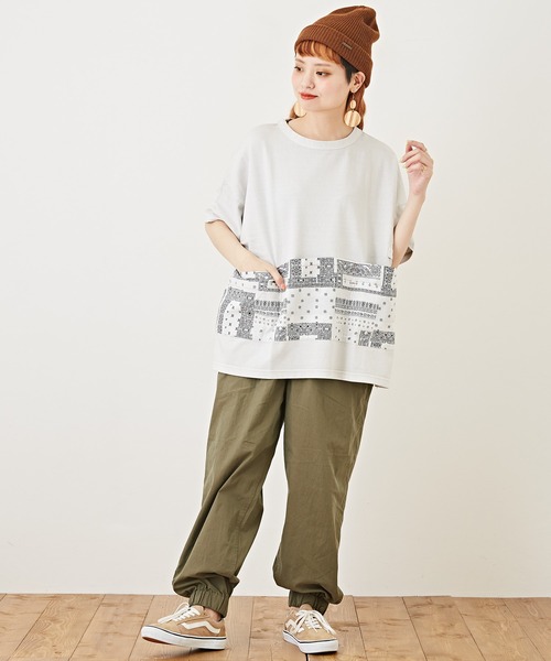 CUBE SUGAR（キューブシュガー）の「綿ナイロン裾あき無地ジョガーパンツ（その他パンツ・レディース・ホワイト/ベージュ/オレンジ/カーキ・M）」の15枚目の写真
