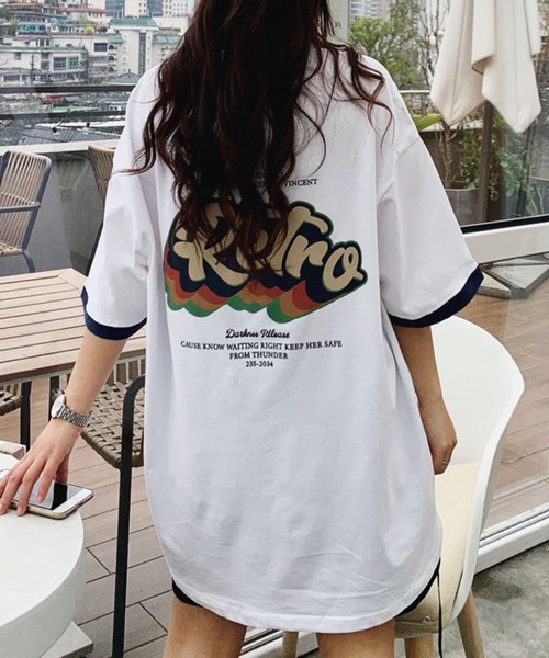 meJane(ミージェーン)の「ReTroバックロゴプリントBIGTシャツ【ZOZOTOWN限定】(Tシャツ/カットソー・レディース・ホワイト/ブラック・FREE)」の6枚目の写真
