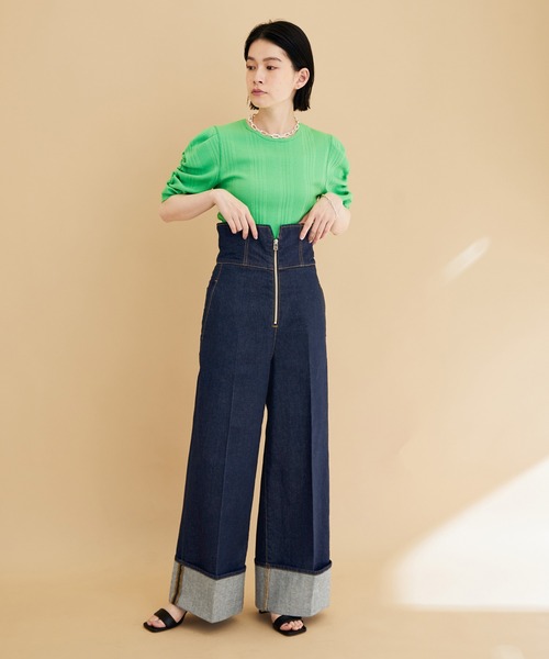 ADAM ET ROPE'（アダムエロペ）の「【サステナブル】デニム/チノ コルセットパンツ（その他パンツ・レディース・ベージュ/ネイビー・38/36）」の18枚目の写真