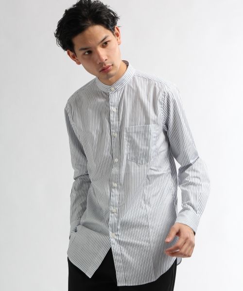 HARE（ハレ）の「スタンドカラーストライプシャツ(HARE)（シャツ/ブラウス・メンズ・サックスブルー/オフホワイト/グレー/ライトブルー・MEDIUM/SMALL）」の2枚目の写真