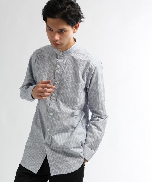 HARE（ハレ）の「スタンドカラーストライプシャツ(HARE)（シャツ/ブラウス・メンズ・サックスブルー/オフホワイト/グレー/ライトブルー・MEDIUM/SMALL）」の4枚目の写真