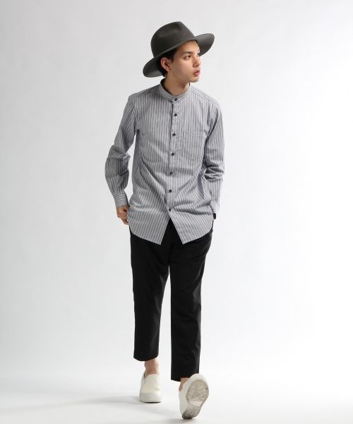 HARE（ハレ）の「スタンドカラーストライプシャツ(HARE)（シャツ/ブラウス・メンズ・サックスブルー/オフホワイト/グレー/ライトブルー・MEDIUM/SMALL）」の5枚目の写真