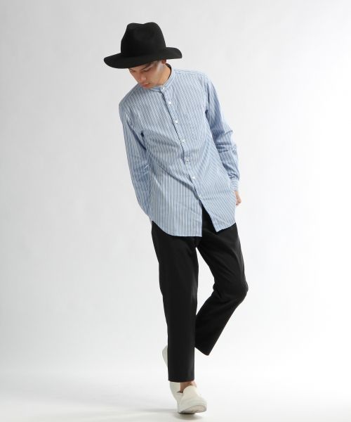 HARE（ハレ）の「スタンドカラーストライプシャツ(HARE)（シャツ/ブラウス・メンズ・サックスブルー/オフホワイト/グレー/ライトブルー・MEDIUM/SMALL）」の6枚目の写真
