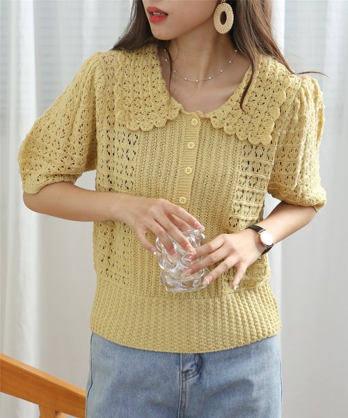 MAISON DE THERESE(メゾン ド テレーズ)の「柄編みシースルー透けニット(ニット/セーター・レディース・ホワイト/イエロー・FREE)」の14枚目の写真