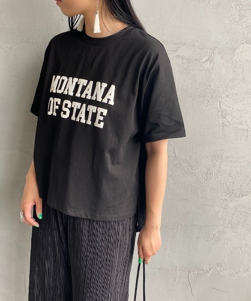 JEANS FACTORY （ジーンズファクトリー）の「[MAISON DE L'ALLURE/メゾンドゥラリュール] カレッジロゴ 発泡プリントTシャツ（Tシャツ/カットソー・レディース・オフホワイト/ベージュ/ブラック/ミント・F）」の2枚目の写真