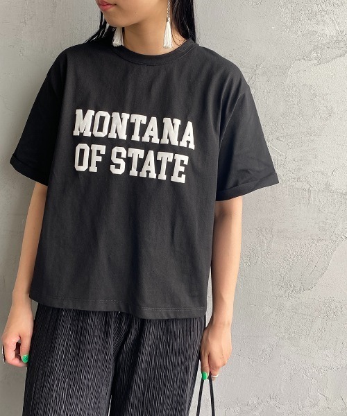 JEANS FACTORY （ジーンズファクトリー）の「[MAISON DE L'ALLURE/メゾンドゥラリュール] カレッジロゴ 発泡プリントTシャツ（Tシャツ/カットソー・レディース・オフホワイト/ベージュ/ブラック/ミント・F）」の14枚目の写真