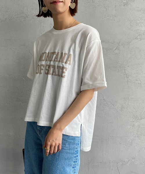 JEANS FACTORY （ジーンズファクトリー）の「[MAISON DE L'ALLURE/メゾンドゥラリュール] カレッジロゴ 発泡プリントTシャツ（Tシャツ/カットソー・レディース・オフホワイト/ベージュ/ブラック/ミント・F）」の13枚目の写真