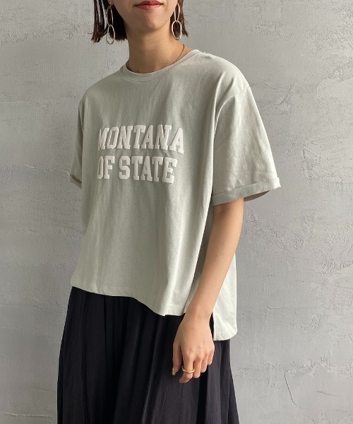 JEANS FACTORY （ジーンズファクトリー）の「[MAISON DE L'ALLURE/メゾンドゥラリュール] カレッジロゴ 発泡プリントTシャツ（Tシャツ/カットソー・レディース・オフホワイト/ベージュ/ブラック/ミント・F）」の17枚目の写真