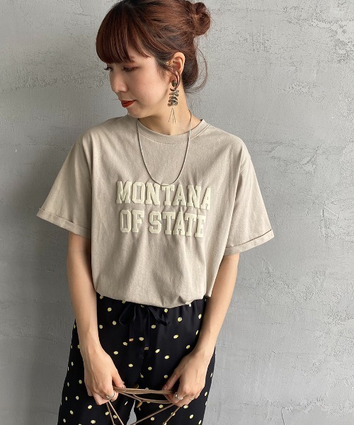 JEANS FACTORY （ジーンズファクトリー）の「[MAISON DE L'ALLURE/メゾンドゥラリュール] カレッジロゴ 発泡プリントTシャツ（Tシャツ/カットソー・レディース・オフホワイト/ベージュ/ブラック/ミント・F）」の22枚目の写真