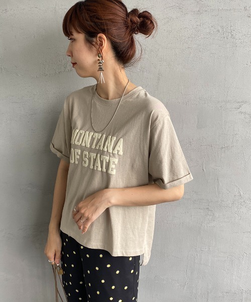 JEANS FACTORY （ジーンズファクトリー）の「[MAISON DE L'ALLURE/メゾンドゥラリュール] カレッジロゴ 発泡プリントTシャツ（Tシャツ/カットソー・レディース・オフホワイト/ベージュ/ブラック/ミント・F）」の16枚目の写真