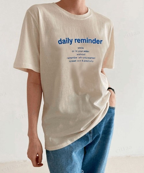 Dalfwin(ダールフィン)の「reminderレタリング半袖Tシャツ(Tシャツ/カットソー・レディース・アイボリー/ピンク/ベージュ/カーキ/ブルー/ブラック・FREE)」の13枚目の写真