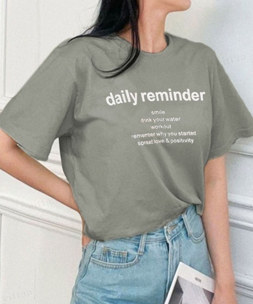 Dalfwin(ダールフィン)の「reminderレタリング半袖Tシャツ(Tシャツ/カットソー・レディース・アイボリー/ピンク/ベージュ/カーキ/ブルー/ブラック・FREE)」の16枚目の写真