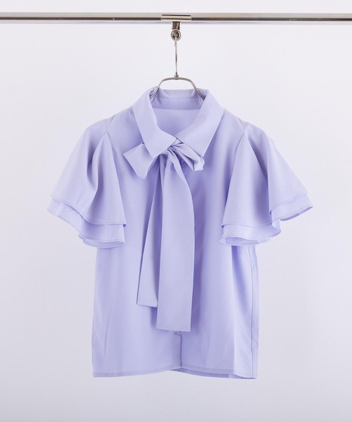 PAPAVER（パパヴェル）の「【papaver】エステルブロードボウタイラッフル袖BL（シャツ/ブラウス・レディース・スミクロ/ラベンダー/オフホワイト・MEDIUM）」の3枚目の写真