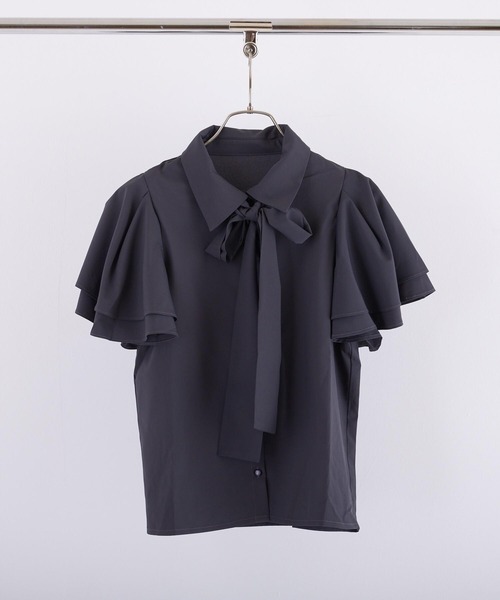 PAPAVER（パパヴェル）の「【papaver】エステルブロードボウタイラッフル袖BL（シャツ/ブラウス・レディース・スミクロ/ラベンダー/オフホワイト・MEDIUM）」の2枚目の写真