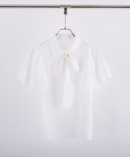 PAPAVER（パパヴェル）の「【papaver】エステルブロードボウタイラッフル袖BL（シャツ/ブラウス・レディース・スミクロ/ラベンダー/オフホワイト・MEDIUM）」の6枚目の写真