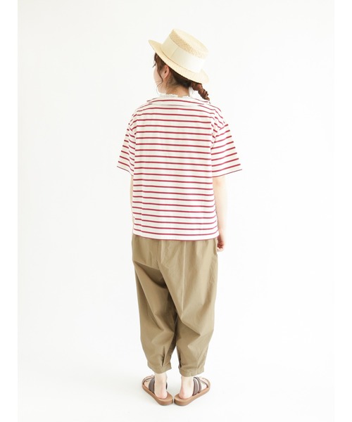 Samansa Mos2(サマンサ モスモス)の「ちび襟ボーダーTシャツ(Tシャツ/カットソー・レディース・ベージュ/ネイビー/レッド/オフホワイト・フリ-)」の9枚目の写真