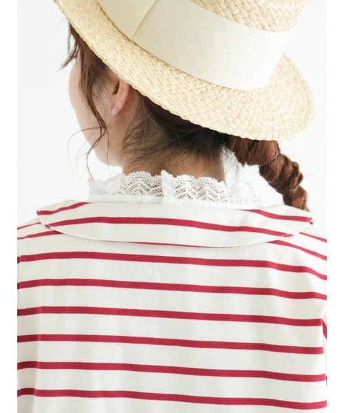 Samansa Mos2(サマンサ モスモス)の「ちび襟ボーダーTシャツ(Tシャツ/カットソー・レディース・ベージュ/ネイビー/レッド/オフホワイト・フリ-)」の14枚目の写真