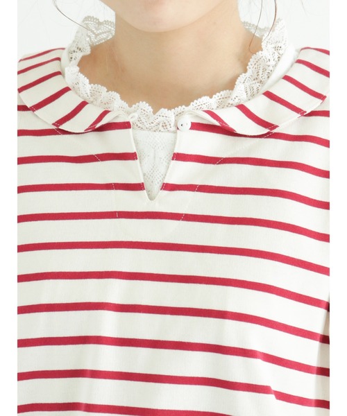 Samansa Mos2(サマンサ モスモス)の「ちび襟ボーダーTシャツ(Tシャツ/カットソー・レディース・ベージュ/ネイビー/レッド/オフホワイト・フリ-)」の10枚目の写真
