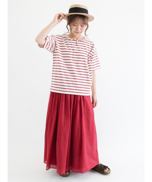 Samansa Mos2(サマンサ モスモス)の「ちび襟ボーダーTシャツ(Tシャツ/カットソー・レディース・ベージュ/ネイビー/レッド/オフホワイト・フリ-)」の21枚目の写真