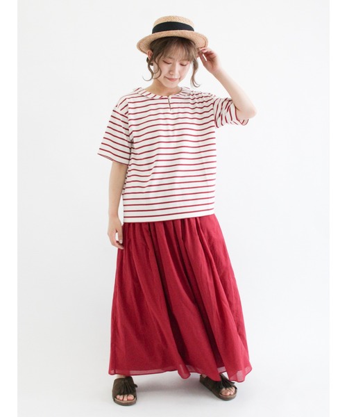 Samansa Mos2(サマンサ モスモス)の「ちび襟ボーダーTシャツ(Tシャツ/カットソー・レディース・ベージュ/ネイビー/レッド/オフホワイト・フリ-)」の22枚目の写真