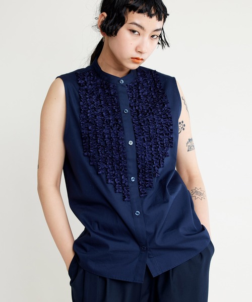 NOISE MAKER（ノイズメーカー）の「【手洗い可能】フリルノースリーブブラウス（シャツ/ブラウス・レディース・ホワイト/ネイビー・FREE）」の14枚目の写真