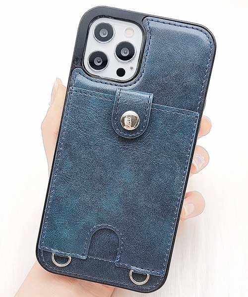 セール】ネックストラップ カードホルダー付PUレザーiPhoneケース