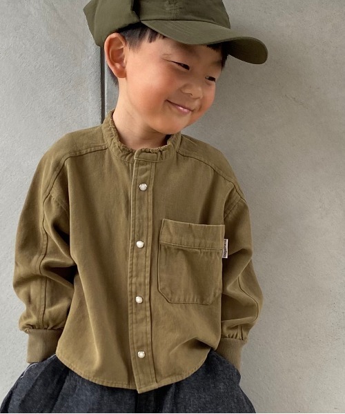 MAKE YOUR DAY(メイクユアデイ)の「バンドカラー長袖シャツ■80~140cm(シャツ/ブラウス・キッズ・ブラウン/ピンク/カーキ/ネイビー・100/130/140/80/110/90/120)」の2枚目の写真