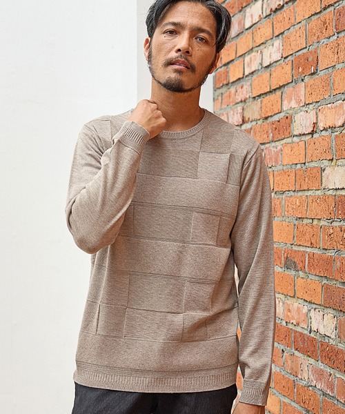 UNION STATION(ユニオンステーション)の「【EFFORTLESS】ウール混リンクスジャガードUネックニット/ハンドウォッシャブル(ニット/セーター・メンズ・ブラック/ベージュ/オフホワイト/ボルドー・LL/M/L)」の3枚目の写真