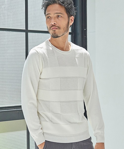 UNION STATION(ユニオンステーション)の「【EFFORTLESS】ウール混リンクスジャガードUネックニット/ハンドウォッシャブル(ニット/セーター・メンズ・ブラック/ベージュ/オフホワイト/ボルドー・LL/M/L)」の2枚目の写真