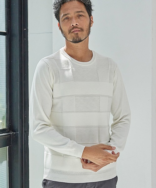 UNION STATION(ユニオンステーション)の「【EFFORTLESS】ウール混リンクスジャガードUネックニット/ハンドウォッシャブル(ニット/セーター・メンズ・ブラック/ベージュ/オフホワイト/ボルドー・LL/M/L)」の5枚目の写真