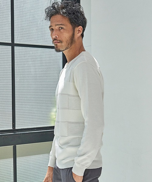 UNION STATION(ユニオンステーション)の「【EFFORTLESS】ウール混リンクスジャガードUネックニット/ハンドウォッシャブル(ニット/セーター・メンズ・ブラック/ベージュ/オフホワイト/ボルドー・LL/M/L)」の6枚目の写真