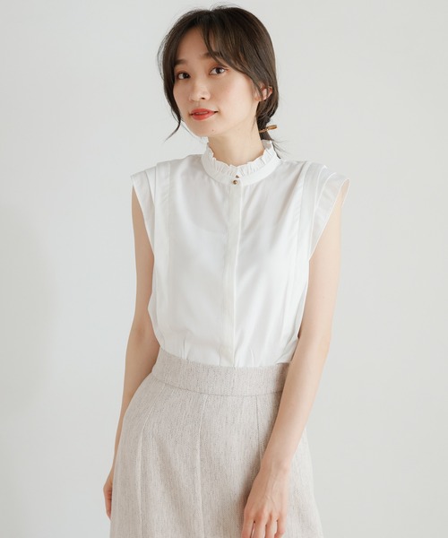 LADYMADE(レディメイド)の「ショートフリルスタンドカラーブラウス(シャツ/ブラウス・レディース・ベージュ/オフホワイト/ピンク・FREE)」の2枚目の写真