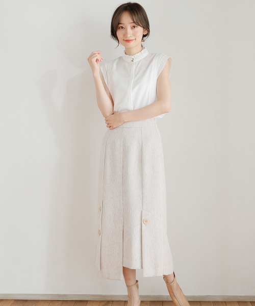 LADYMADE(レディメイド)の「ショートフリルスタンドカラーブラウス(シャツ/ブラウス・レディース・ベージュ/オフホワイト/ピンク・FREE)」の6枚目の写真