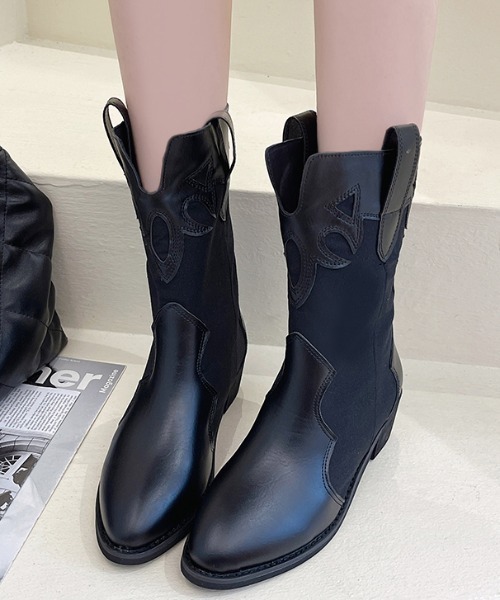 Vipoa（ヴィポア）の「ミドルウエスタンブーツ（ブーツ・レディース・ブラック/ベージュ・SMALL/MEDIUM/LARGE）」の8枚目の写真