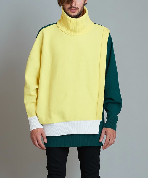 NO ID.（ノーアイディ）の「【NO ID.】Layered Dolman Sleeve Knit Pullover / レイヤード ドルマン スリーブ ニット プルオーバー（ニット/セーター・メンズ・ホワイト/ブラック/ネイビー/グリーン・ONE SIZE）」の6枚目の写真