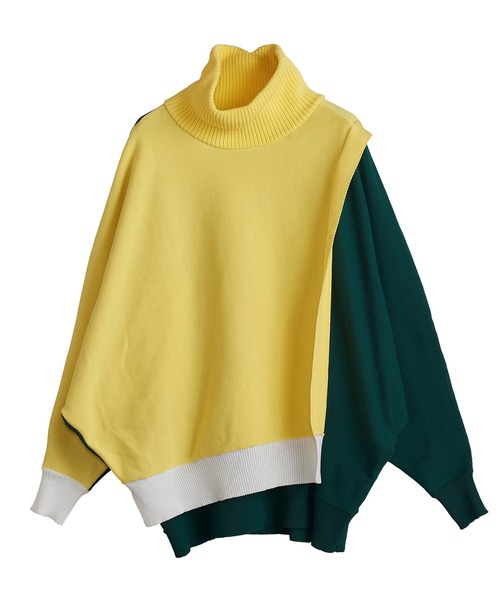 NO ID.（ノーアイディ）の「【NO ID.】Layered Dolman Sleeve Knit Pullover / レイヤード ドルマン スリーブ ニット プルオーバー（ニット/セーター・メンズ・ホワイト/ブラック/ネイビー/グリーン・ONE SIZE）」の9枚目の写真