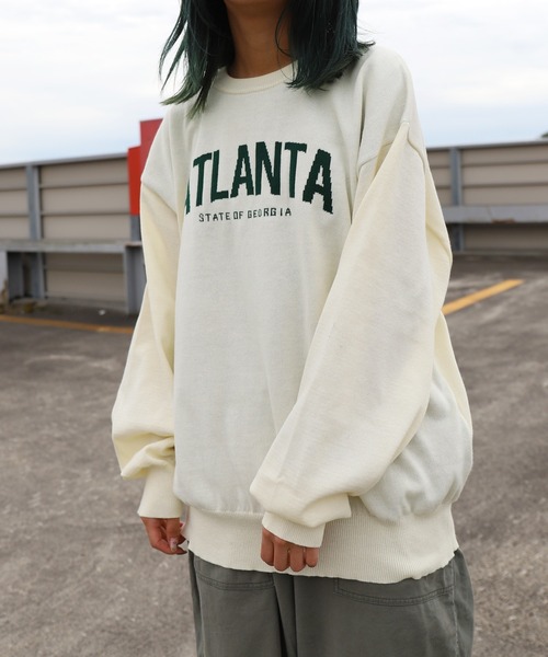 ZIP FIVE（ジップファイブ）の「【ZIP FIVE】ジャガードカレッジロゴ スウェットニット /ビッグシルエット（ニット/セーター・レディース・グリーン系/ネイビー/ブラック系/ブラック/アイボリー/ホワイト系/ネイビー系/ベージュ/グリーン/ベージュ系・X-LARGE/LARGE/MEDIUM）」の2枚目の写真