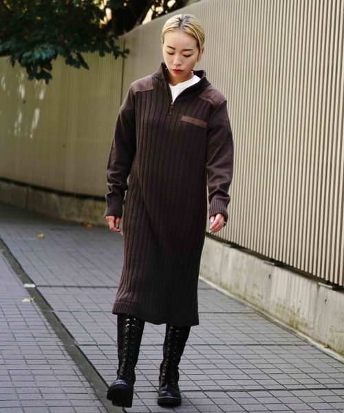 AVIREX(アヴィレックス)の「NEW TURTLE PATCH KNIT ONEPIECE/ タートルニットパッチワンピース(ワンピース・レディース・チャコールグレー/ブラウン/バーガンディー・SMALL/MEDIUM)」の15枚目の写真