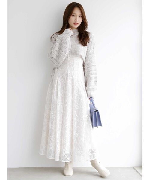 MERCURYDUO（マーキュリーデュオ）の「テープヤーン透かし編みモモンガニット（ニット/セーター・レディース・ライトグレー/ベージュ・FREE）」の6枚目の写真