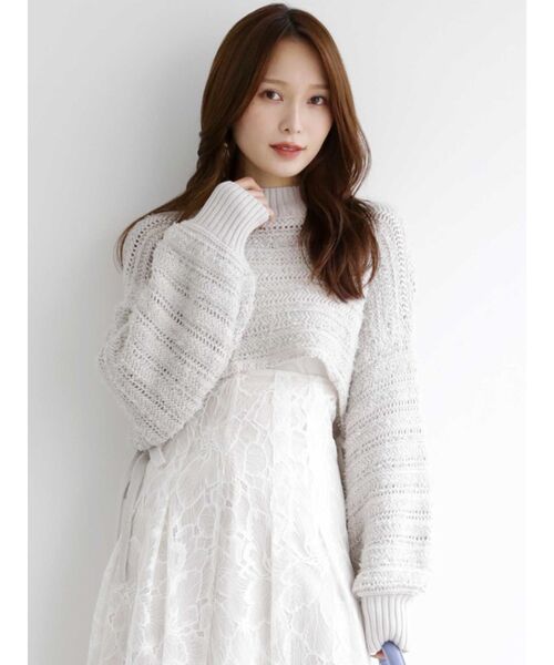 MERCURYDUO（マーキュリーデュオ）の「テープヤーン透かし編みモモンガニット（ニット/セーター・レディース・ライトグレー/ベージュ・FREE）」の7枚目の写真