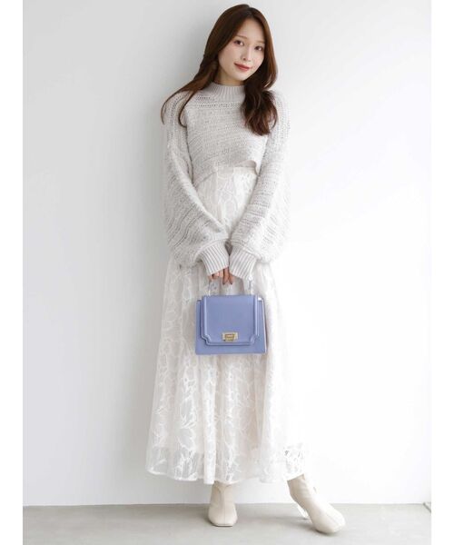 MERCURYDUO（マーキュリーデュオ）の「テープヤーン透かし編みモモンガニット（ニット/セーター・レディース・ライトグレー/ベージュ・FREE）」の8枚目の写真