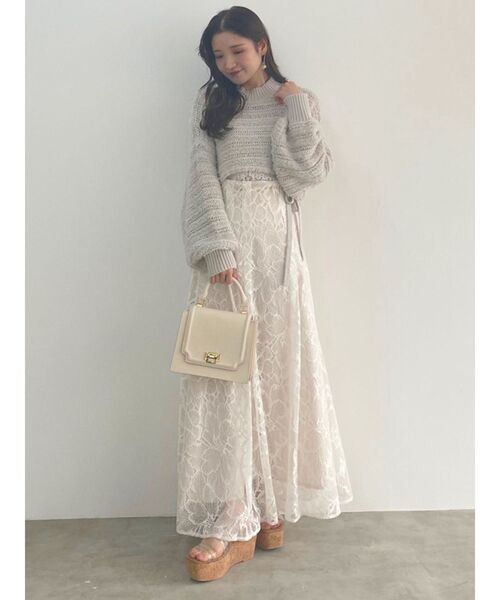 MERCURYDUO（マーキュリーデュオ）の「テープヤーン透かし編みモモンガニット（ニット/セーター・レディース・ライトグレー/ベージュ・FREE）」の9枚目の写真