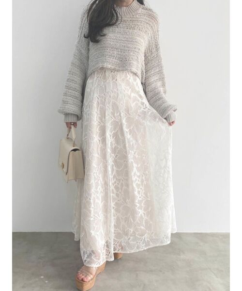 MERCURYDUO（マーキュリーデュオ）の「テープヤーン透かし編みモモンガニット（ニット/セーター・レディース・ライトグレー/ベージュ・FREE）」の10枚目の写真