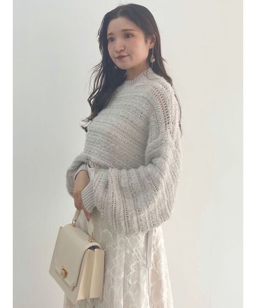 MERCURYDUO（マーキュリーデュオ）の「テープヤーン透かし編みモモンガニット（ニット/セーター・レディース・ライトグレー/ベージュ・FREE）」の11枚目の写真