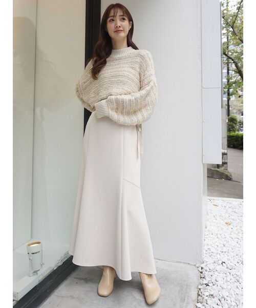 MERCURYDUO（マーキュリーデュオ）の「テープヤーン透かし編みモモンガニット（ニット/セーター・レディース・ライトグレー/ベージュ・FREE）」の12枚目の写真