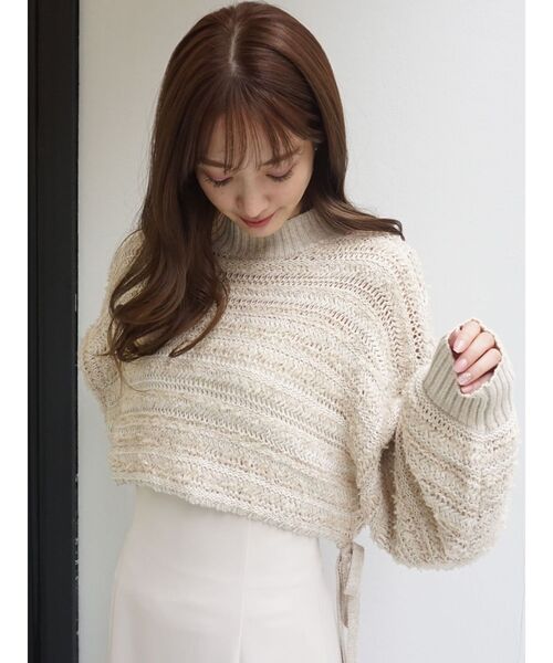 MERCURYDUO（マーキュリーデュオ）の「テープヤーン透かし編みモモンガニット（ニット/セーター・レディース・ライトグレー/ベージュ・FREE）」の15枚目の写真