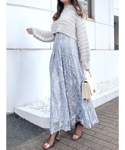 MERCURYDUO（マーキュリーデュオ）の「テープヤーン透かし編みモモンガニット（ニット/セーター・レディース・ライトグレー/ベージュ・FREE）」の17枚目の写真