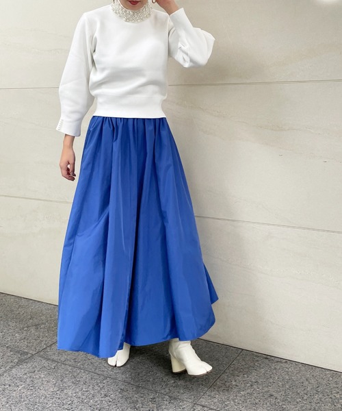 StyleSea（スタイルシー）の「タフタマキシフレアスカート（スカート・レディース・ホワイト/ブラック/ベージュ/ピンク/オレンジ/ブルー/グリーン/グレイッシュベージュ・MEDIUM）」の16枚目の写真