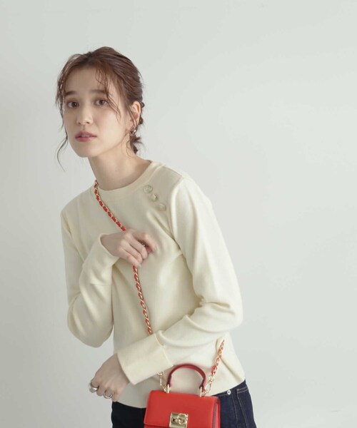 N.(N. Natural Beauty Basic)(エヌエヌナチュラルビューティーベーシック)の「◆ショルダーボタン総針ニット(Tシャツ/カットソー・レディース・ネイビー/ブルー/オフホワイト・MEDIUM)」の21枚目の写真